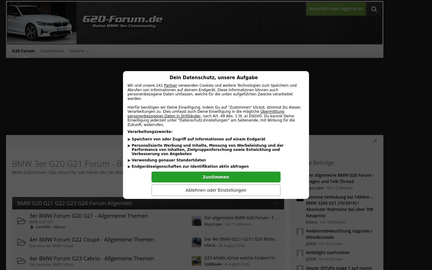 Skærmbillede af samtykkebanneret, som det blev vist før nogen interaktion