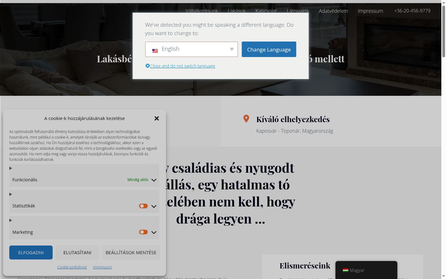 Képernyőkép a bármilyen interakció előtt megjelenő hozzájárulási bannerről