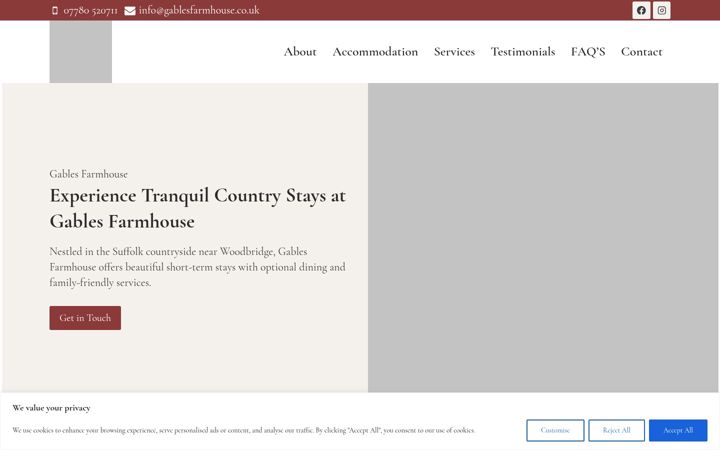 Screenshot of gablesfarmhouse.co.uk