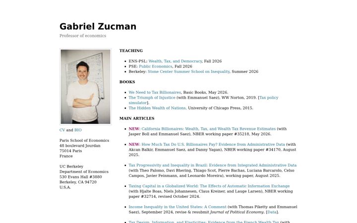 Screenshot of gabriel-zucman.eu