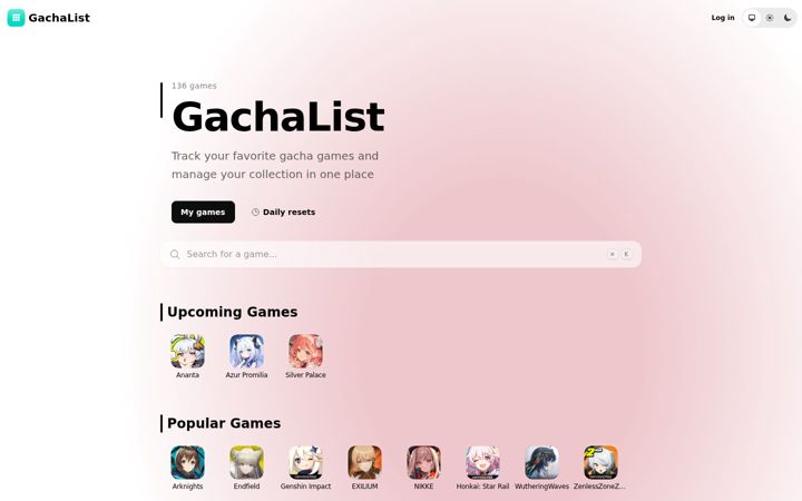 Screenshot of gachalist.com