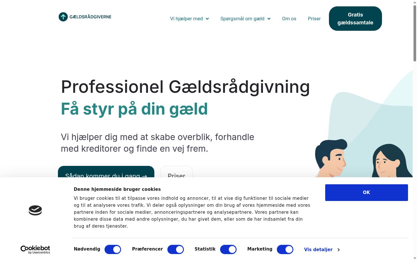 Skærmbillede af samtykkebanneret, som det blev vist før nogen interaktion