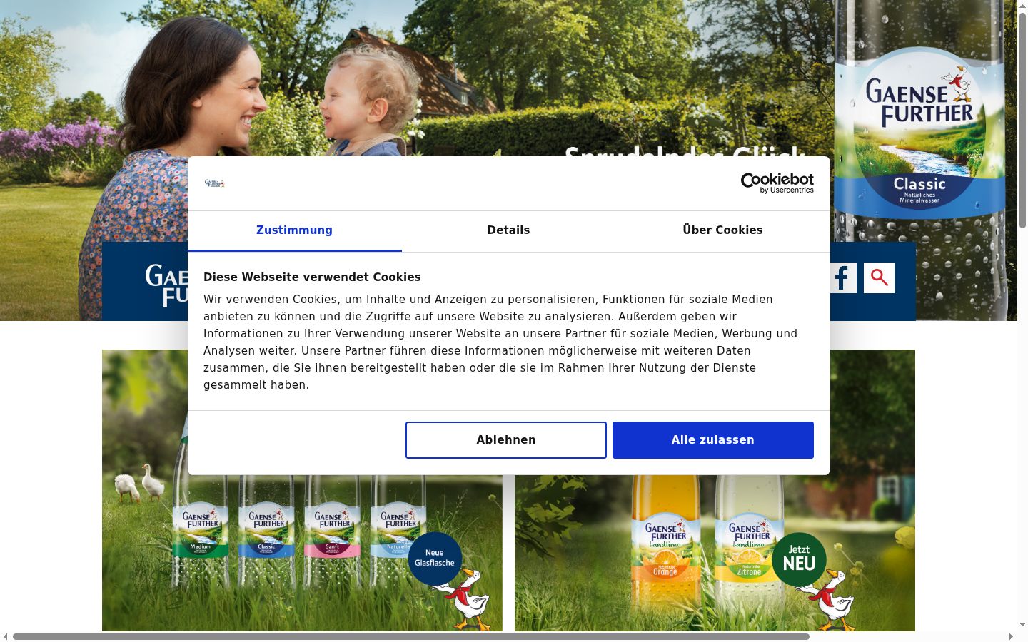 Screenshot des Einwilligungsbanners vor jeglicher Interaktion