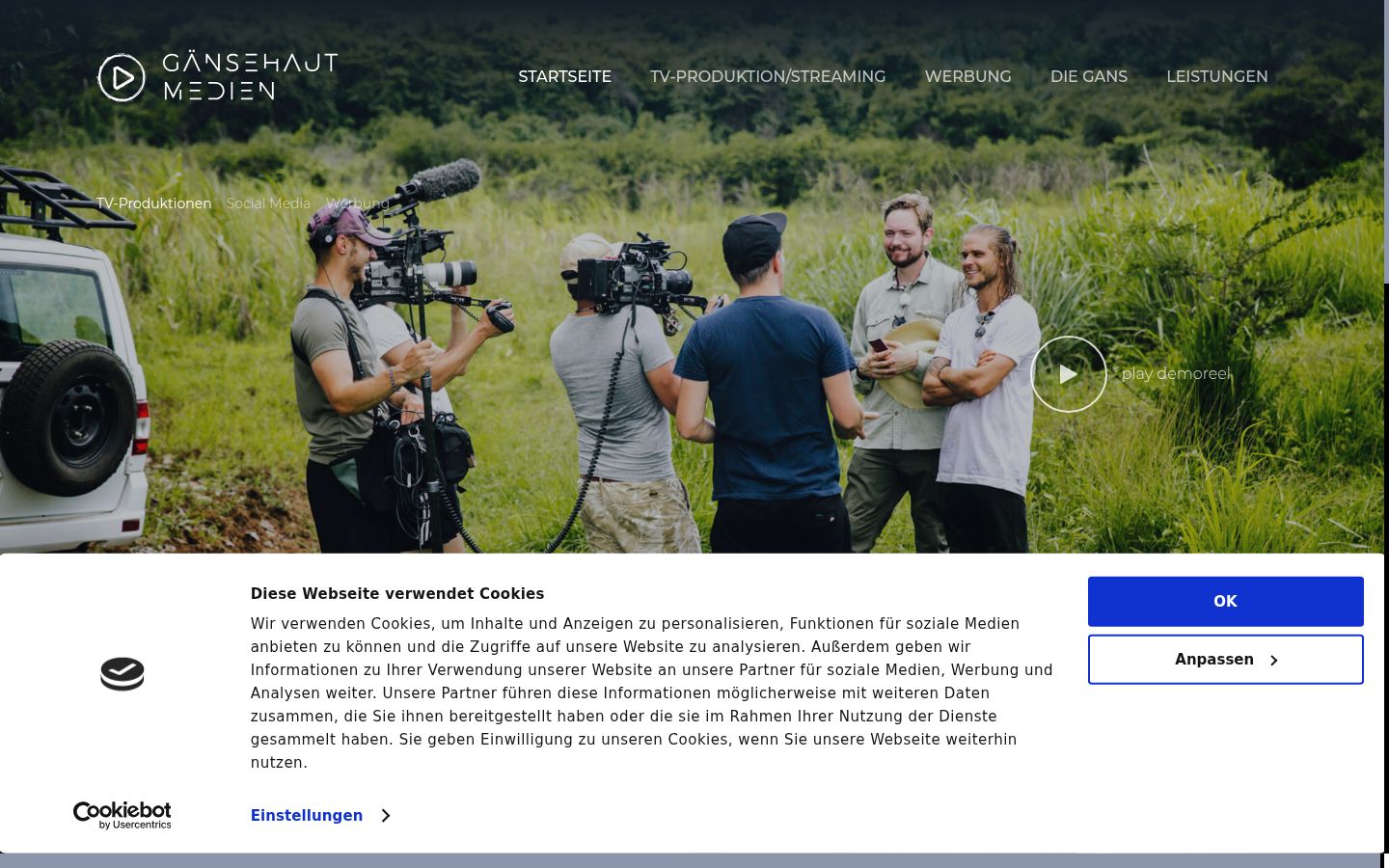 Screenshot des Einwilligungsbanners vor jeglicher Interaktion