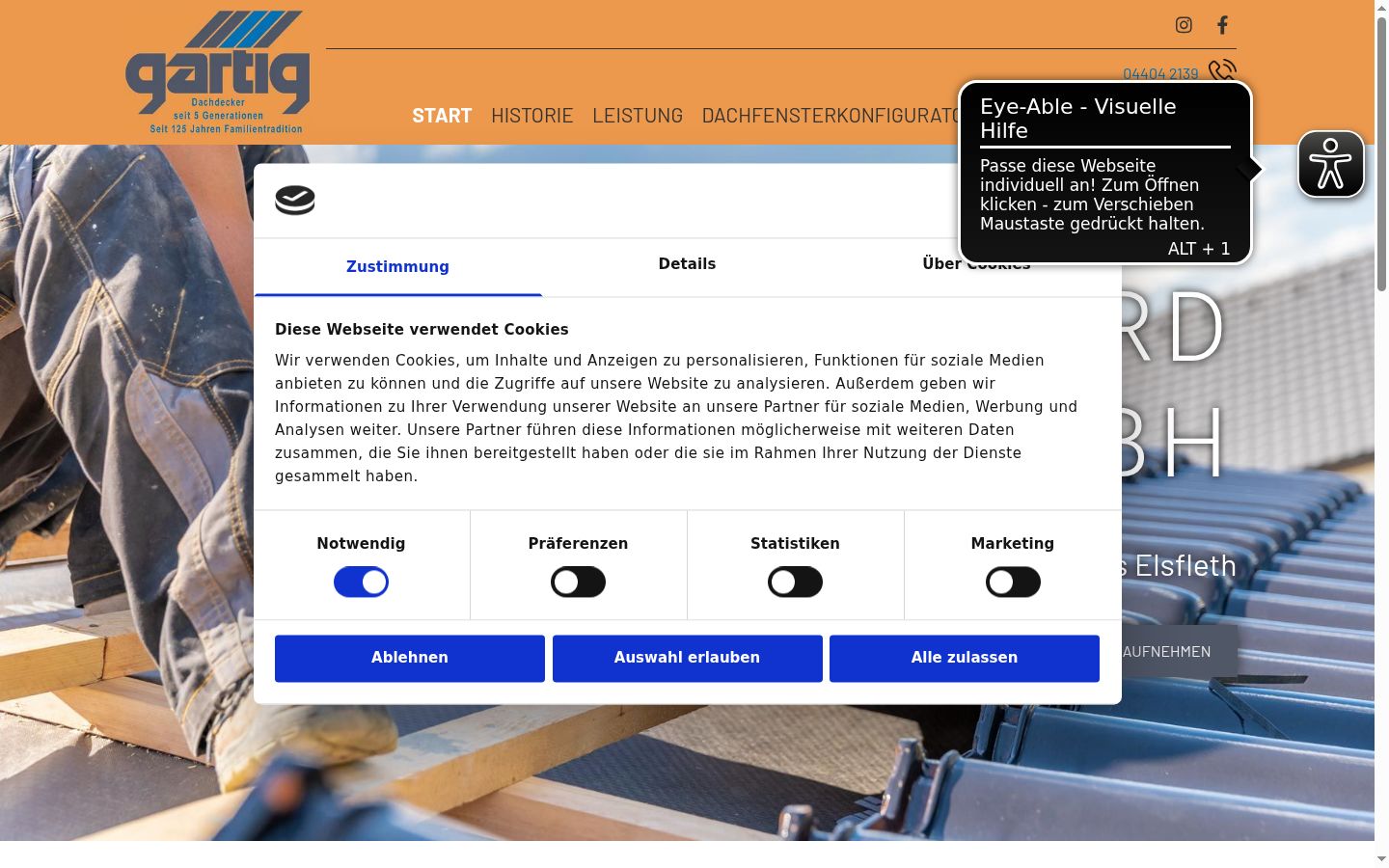 Screenshot des Einwilligungsbanners vor jeglicher Interaktion