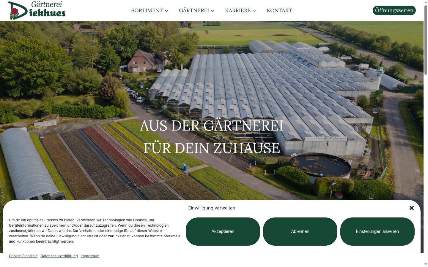 Screenshot des Einwilligungsbanners vor jeglicher Interaktion