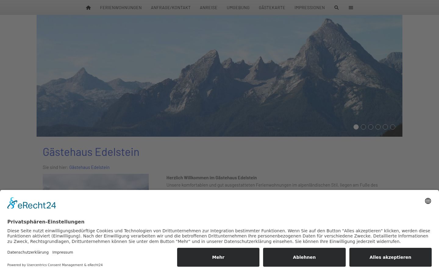 Captura de pantalla del banner de consentimiento mostrado antes de cualquier interacción