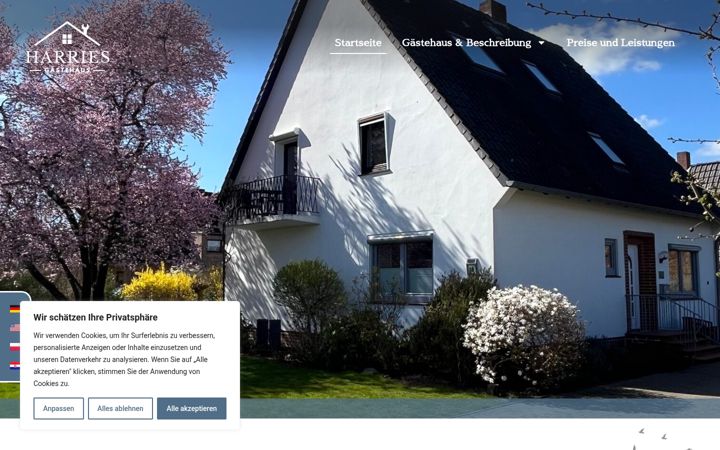 Screenshot of gaestehaus-harries.de