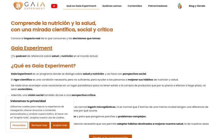 Screenshot of gaiaexperiment.com
