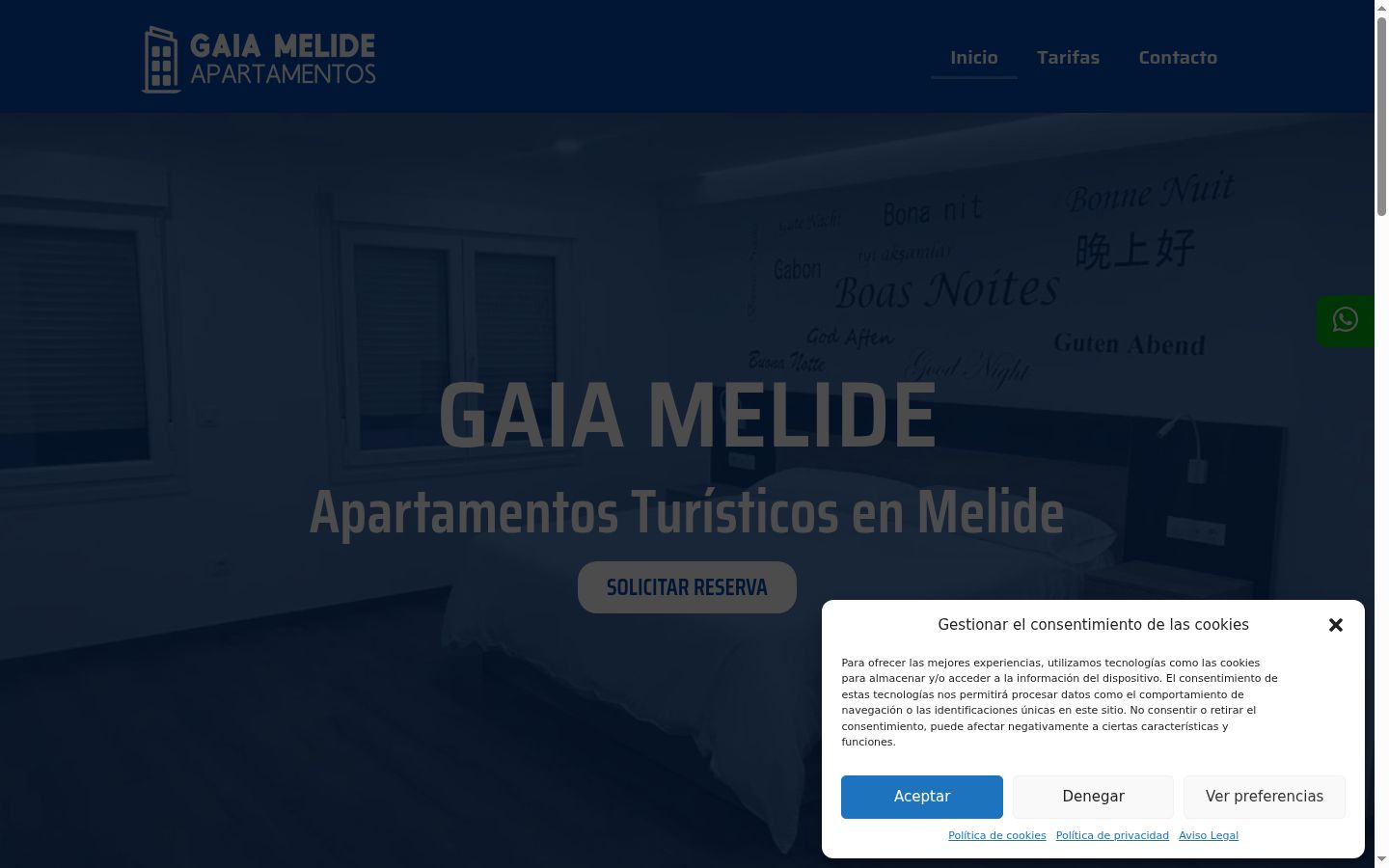 Captura de pantalla del banner de consentimiento mostrado antes de cualquier interacción