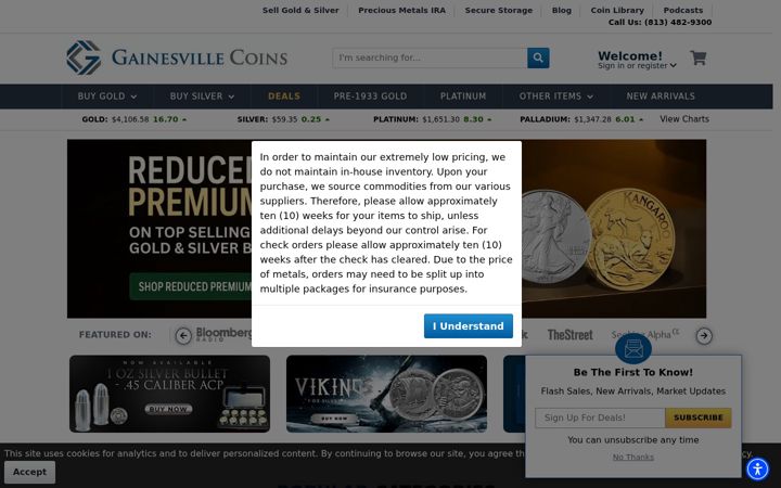Screenshot di gainesvillecoins.com