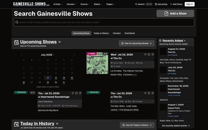 Screenshot of gainesvilleshows.com