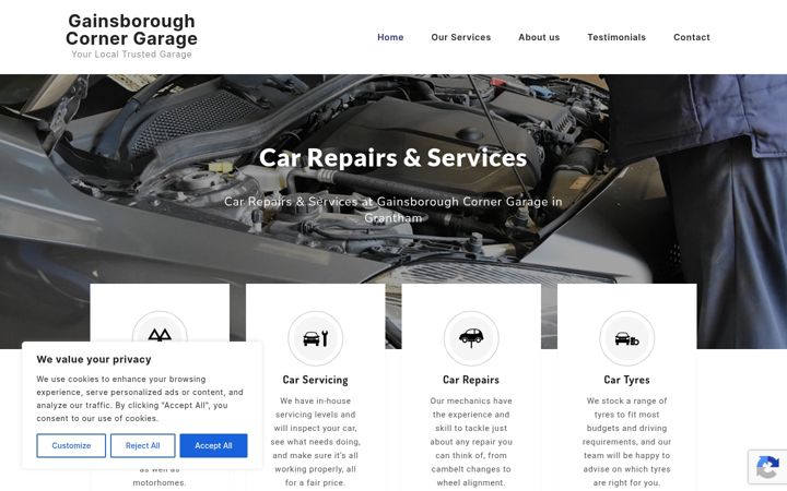 Screenshot of gainsboroughcornergarage.co.uk