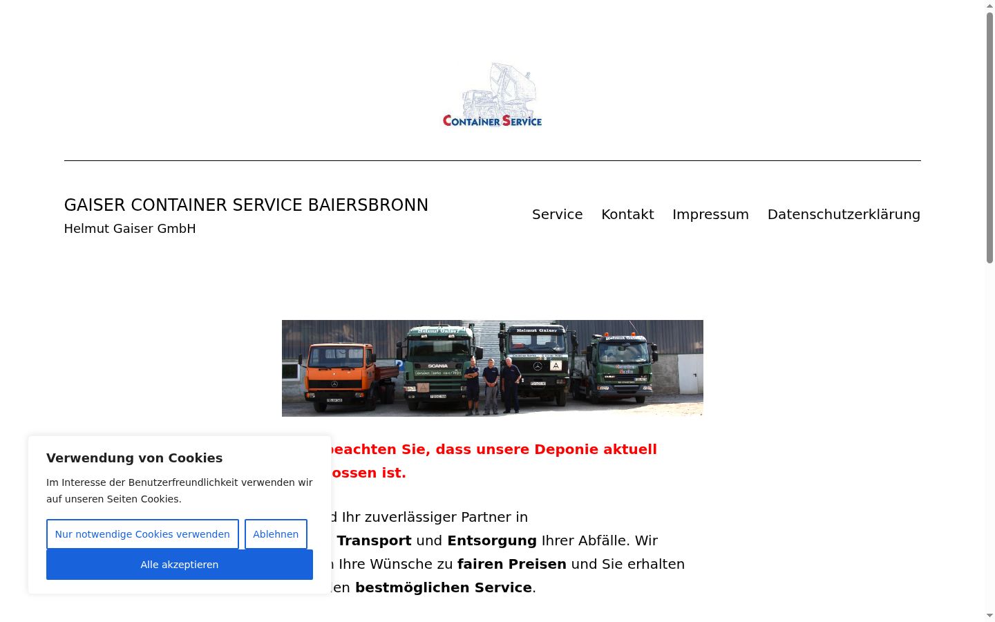 Screenshot des Einwilligungsbanners vor jeglicher Interaktion