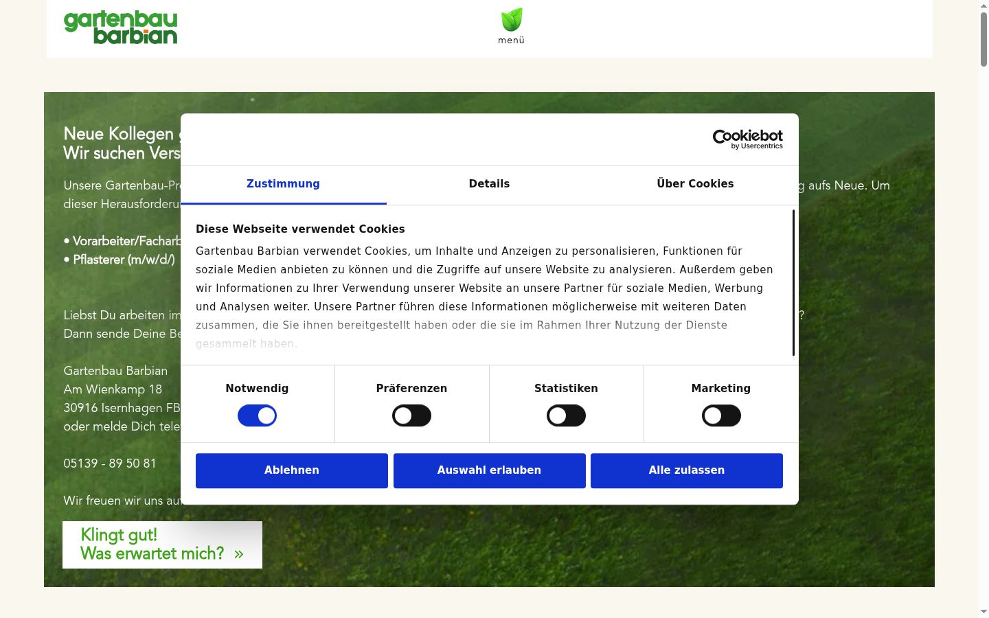 Screenshot del banner di consenso mostrato prima di qualsiasi interazione
