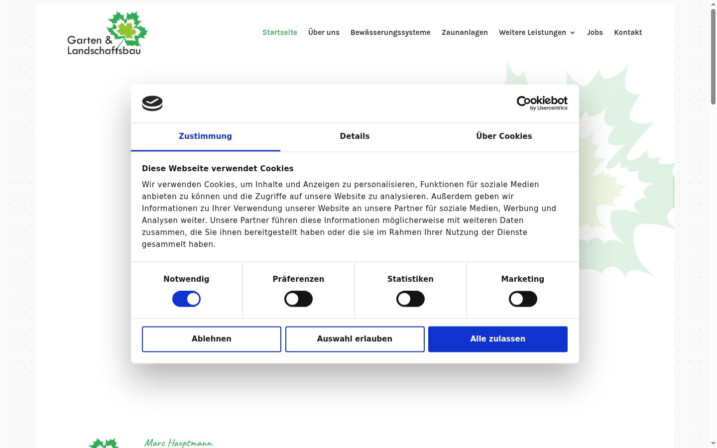 Screenshot des Einwilligungsbanners vor jeglicher Interaktion