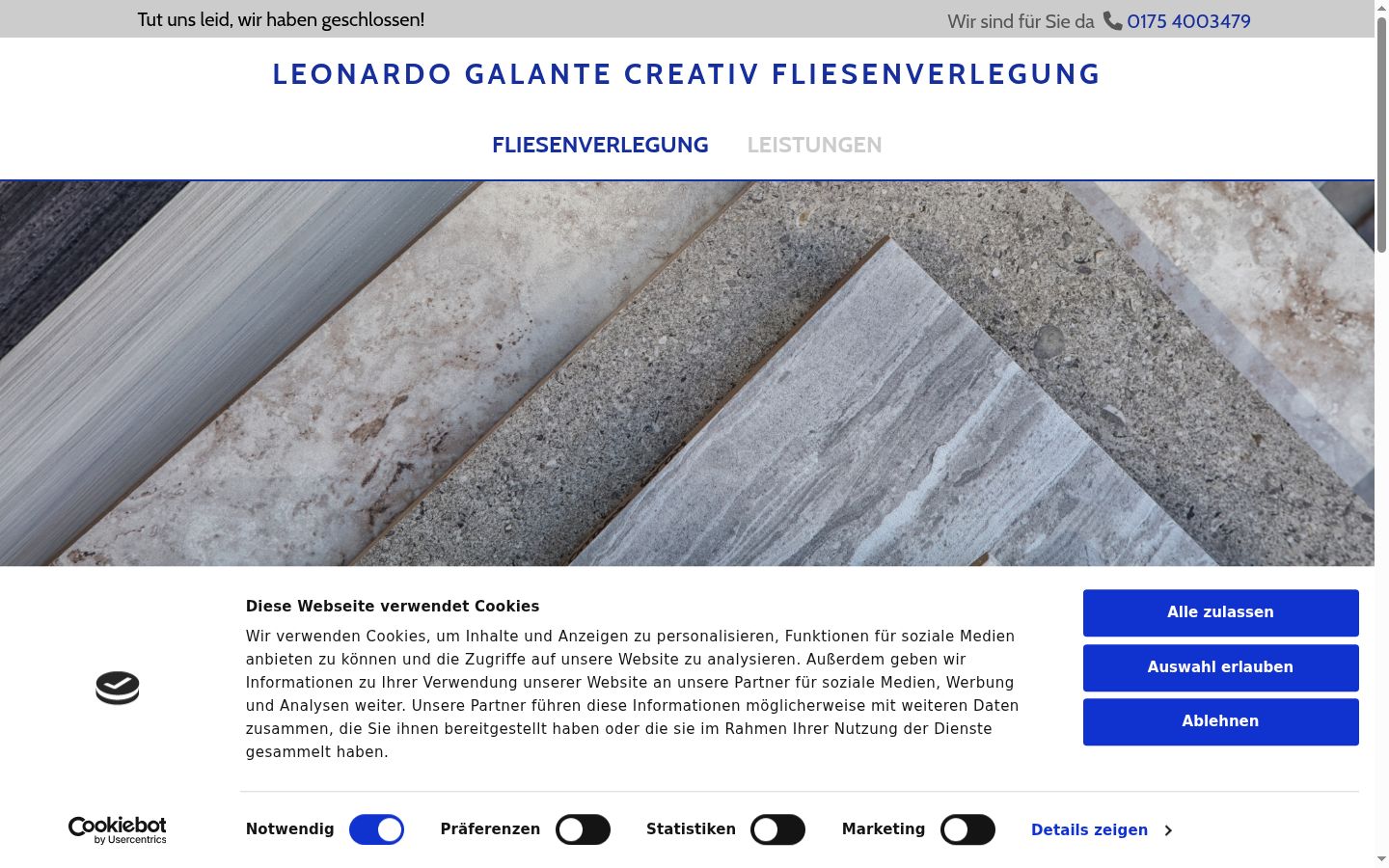 Screenshot del banner di consenso mostrato prima di qualsiasi interazione