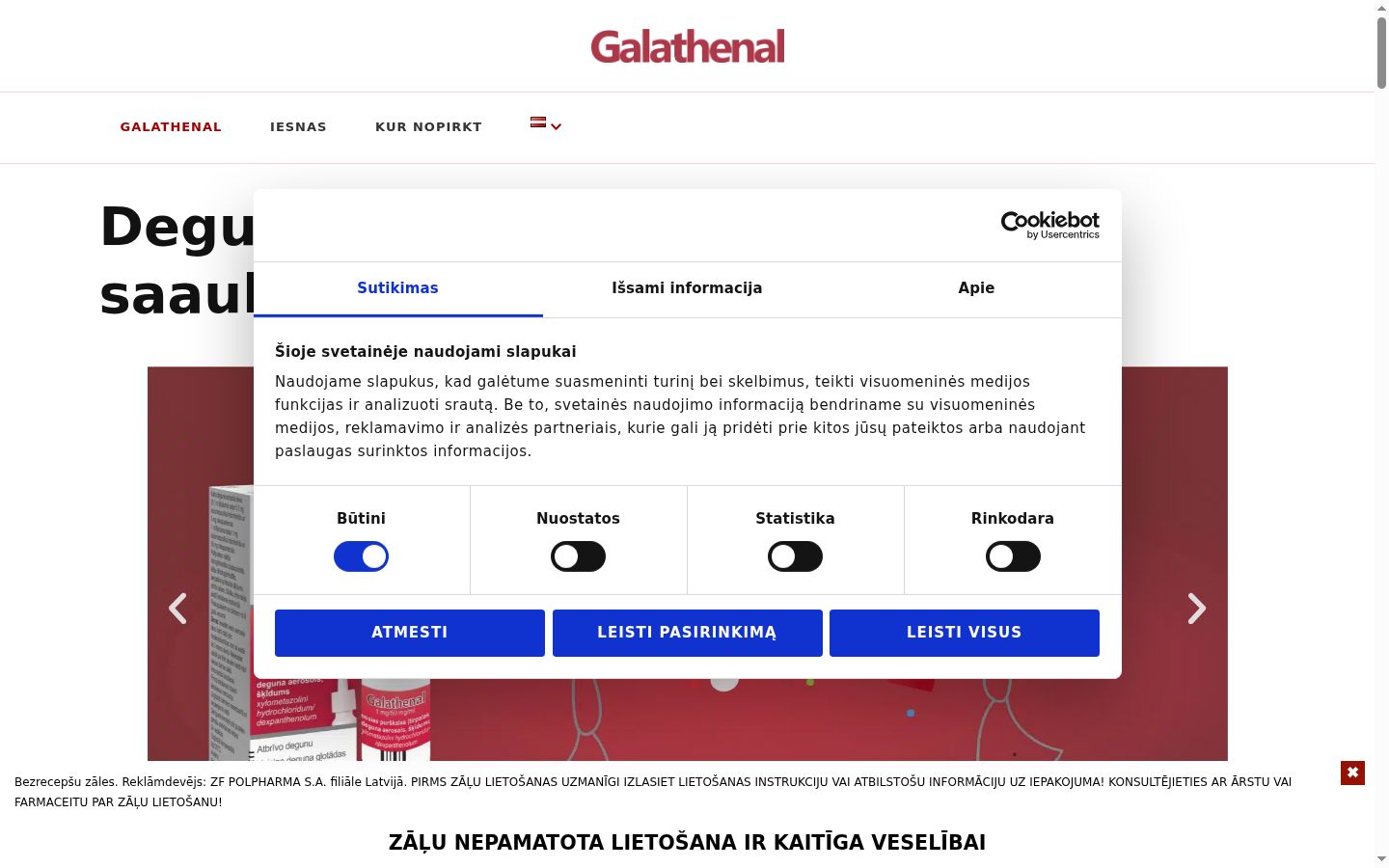 Sutikimo reklamjuostės, rodytos prieš bet kokią sąveiką, ekrano kopija