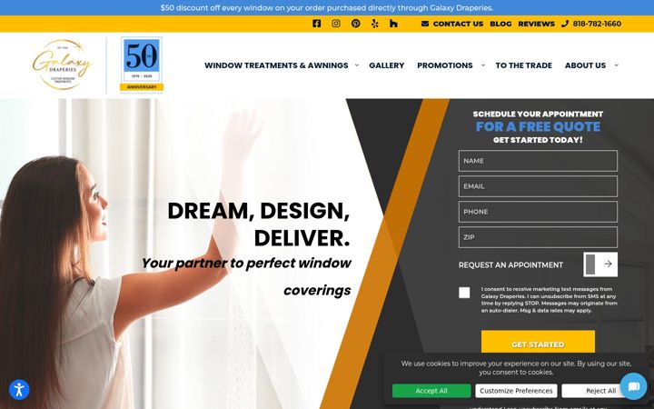 Screenshot of galaxydraperies.com