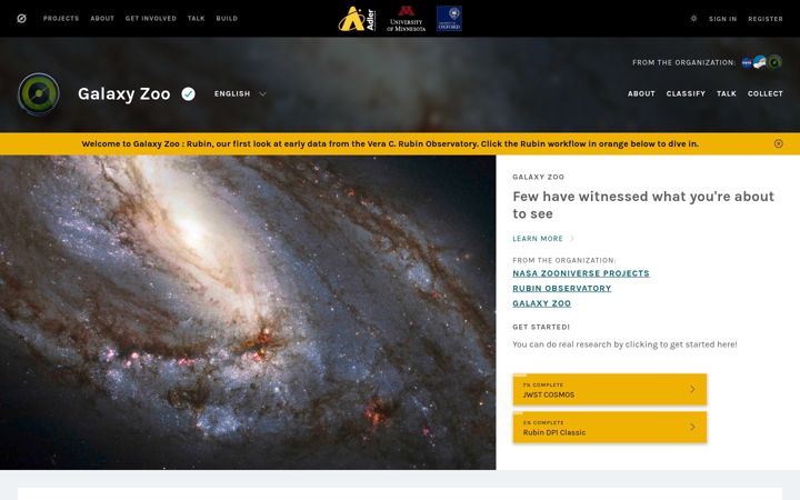 Screenshot of galaxyzoo.org