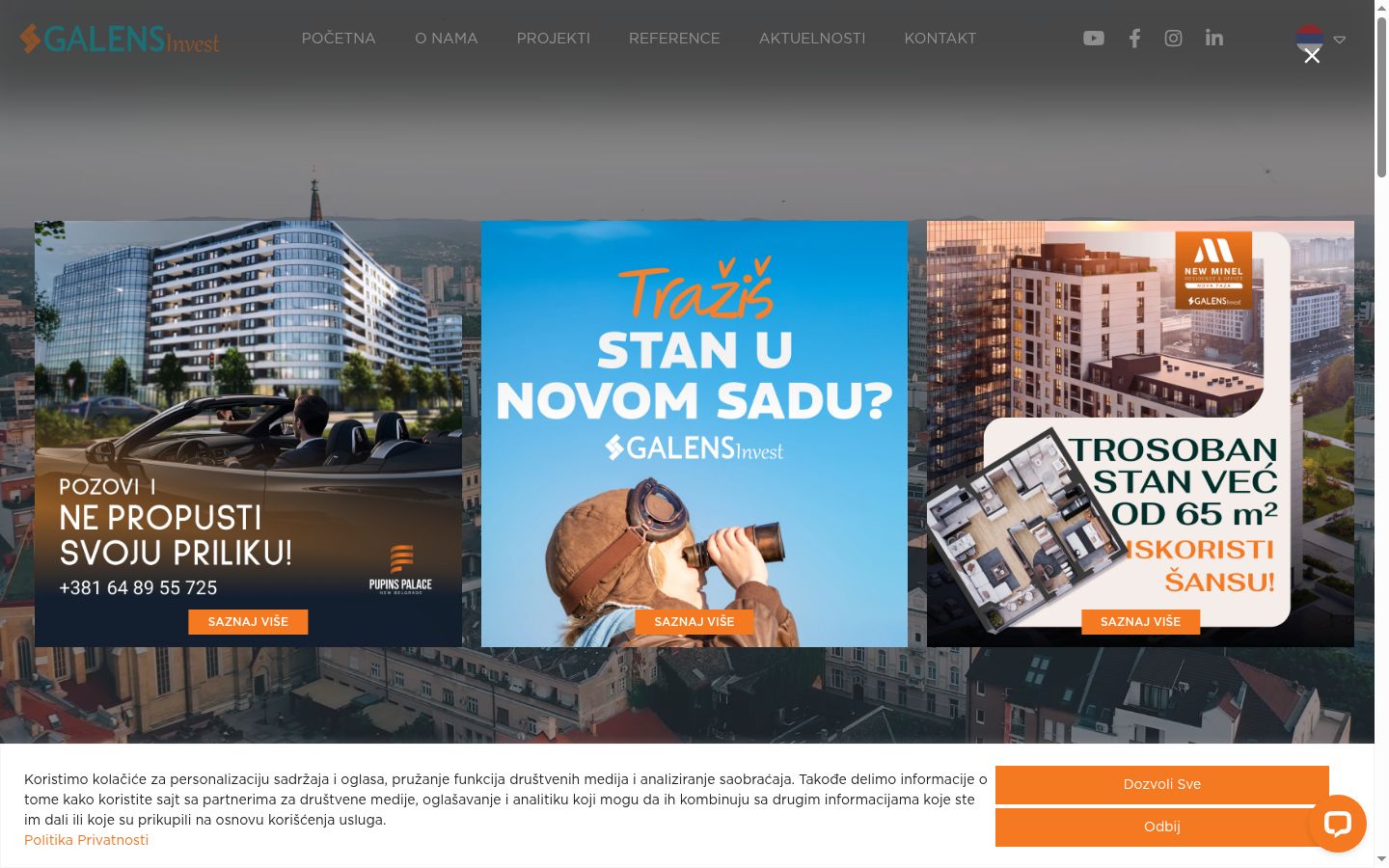 Sutikimo reklamjuostės, rodytos prieš bet kokią sąveiką, ekrano kopija