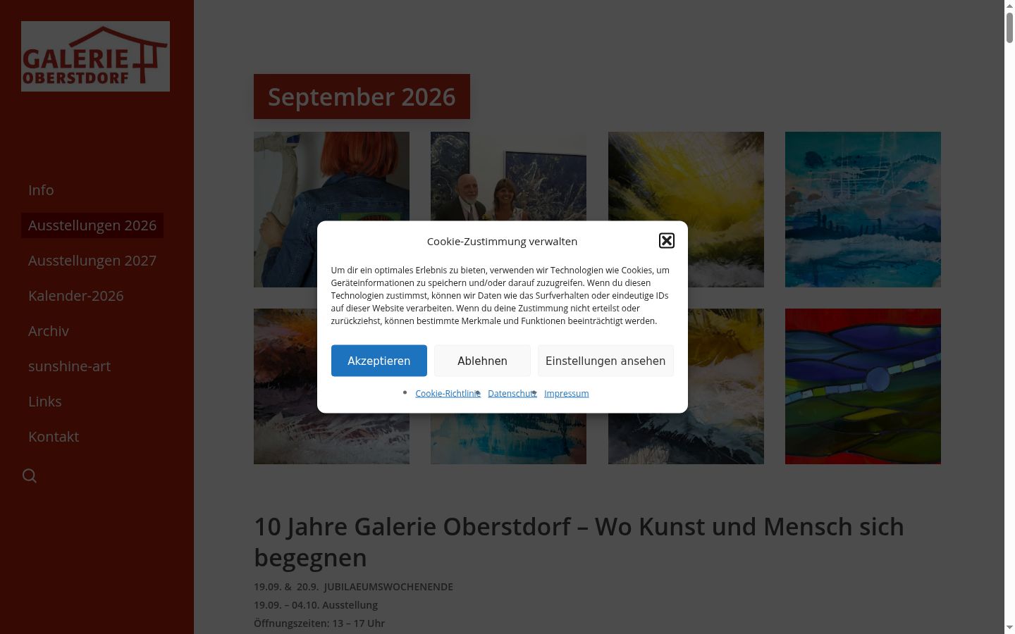 Screenshot des Einwilligungsbanners vor jeglicher Interaktion