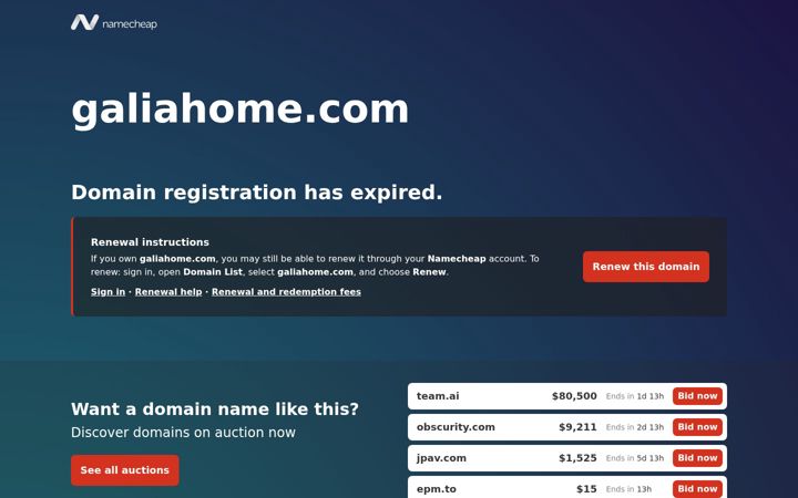 Screenshot of galiahome.com