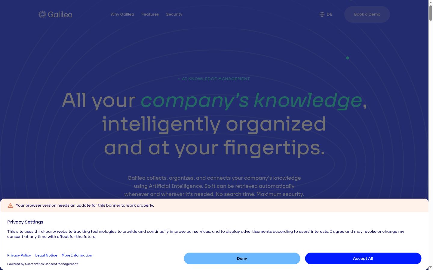 Screenshot of the consent banner shown before any interaction