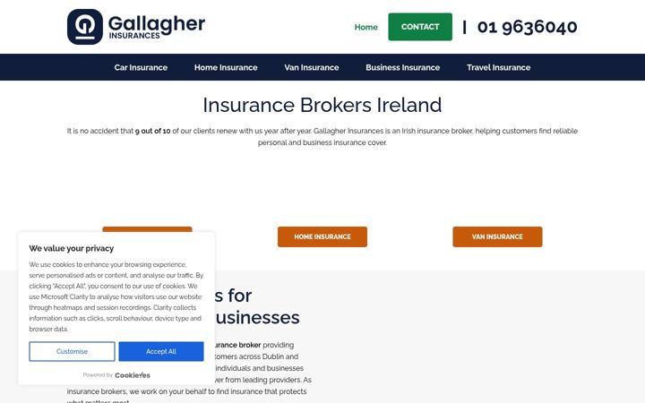 Screenshot of gallagherinsurances.ie