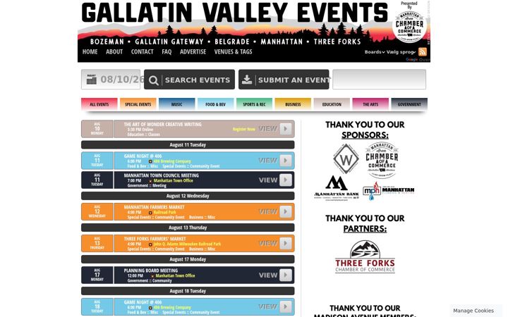 Screenshot of gallatinvalleyevents.com