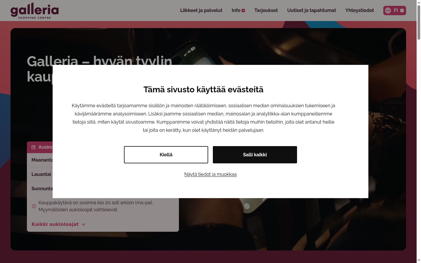 Ekrānuzņēmums ar piekrišanas baneri, kas tika rādīts pirms jebkādas mijiedarbības