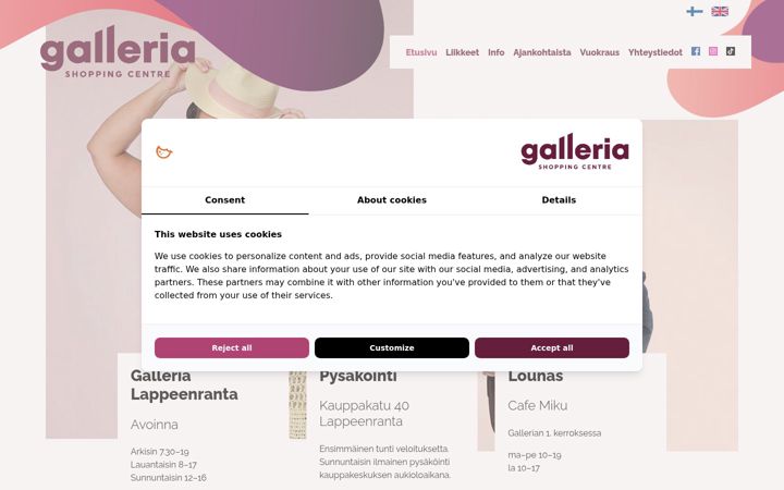 Screenshot of gallerialappeenranta.fi