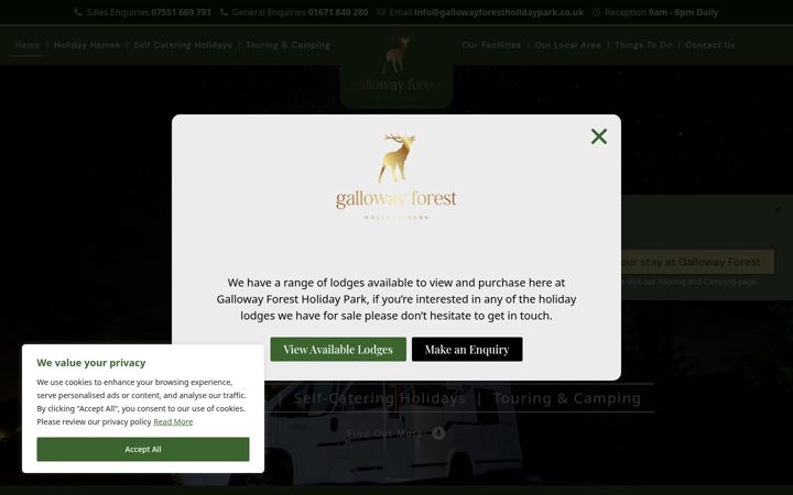 Screenshot of gallowayforestholidaypark.co.uk