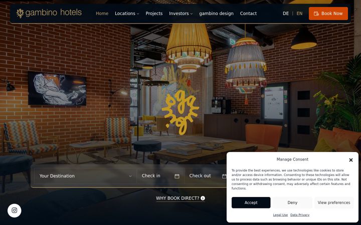 Screenshot of gambinohotels.com