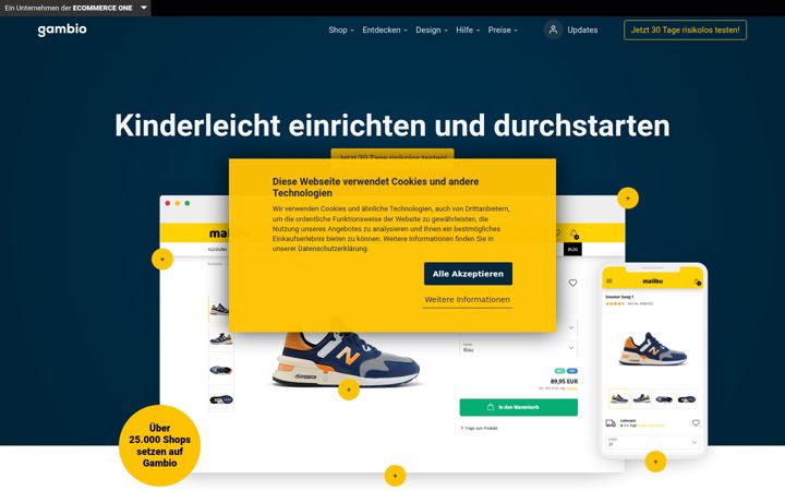 Screenshot of gambio.de