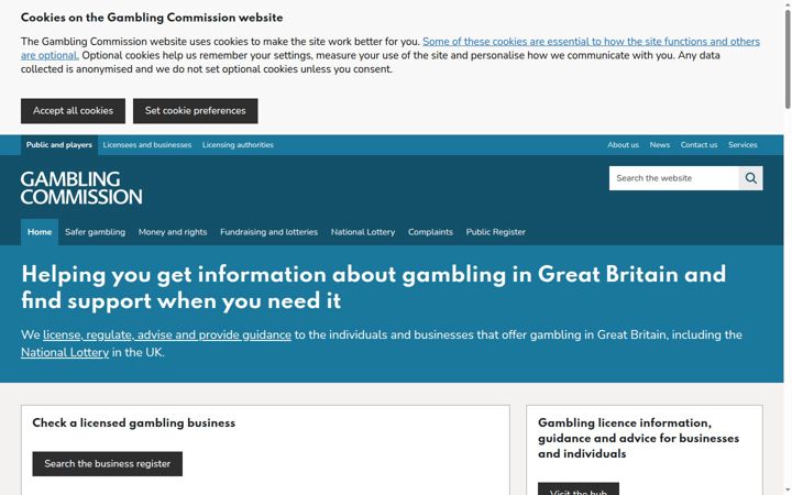 Screenshot of gamblingcommission.gov.uk