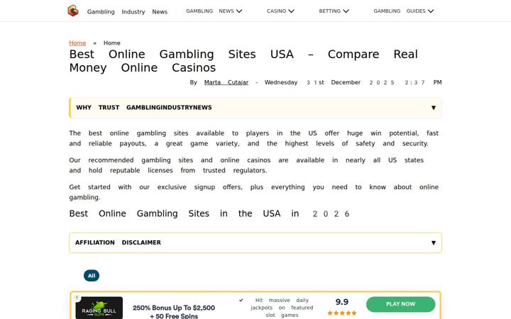 Screenshot of gamblingindustrynews.com