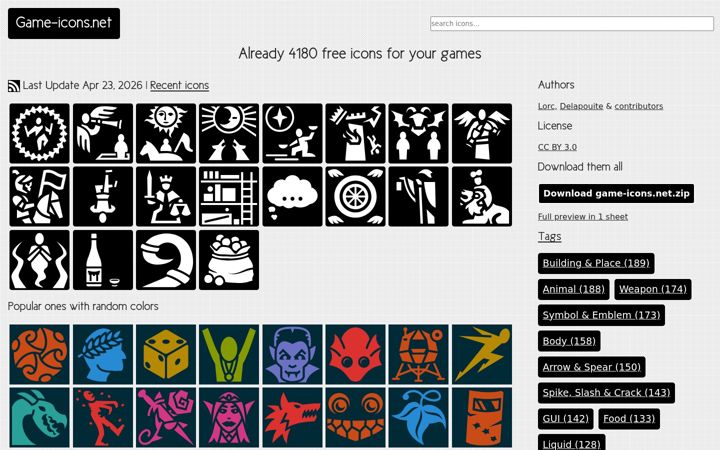 Screenshot of game-icons.net