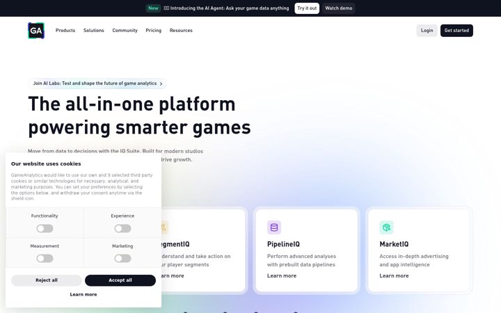 Captură de ecran a gameanalytics.com