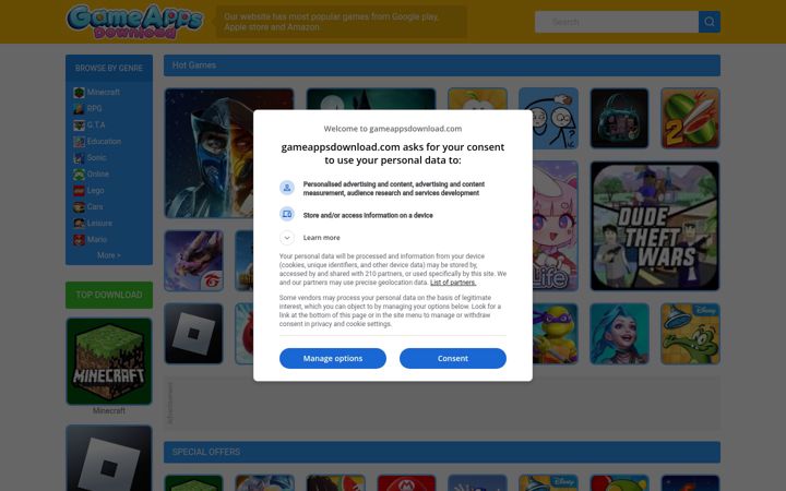Screenshot of gameappsdownload.com