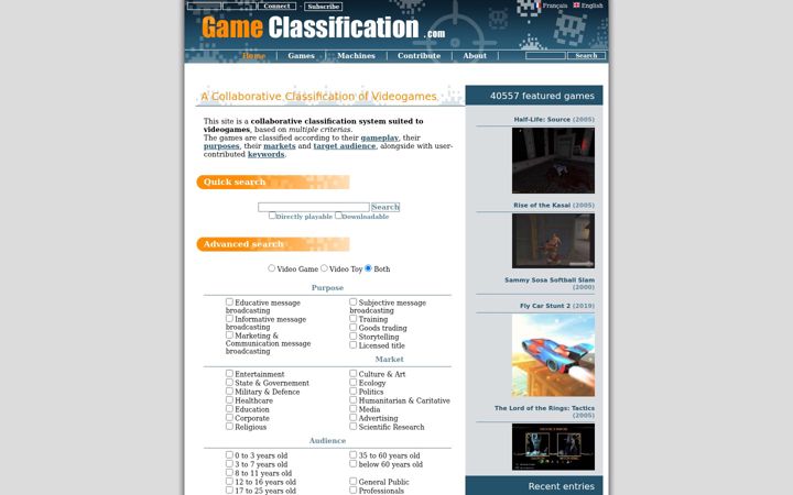Screenshot of gameclassification.com