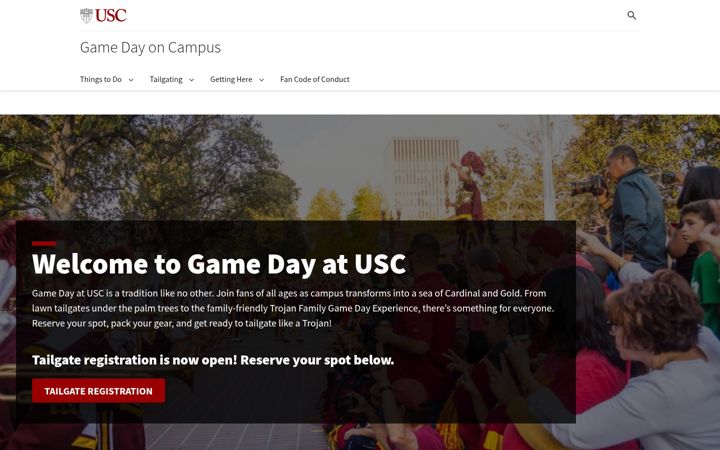 Screenshot of gameday.usc.edu