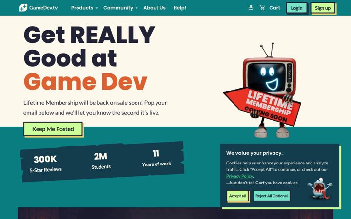 Skjámynd af gamedev.tv