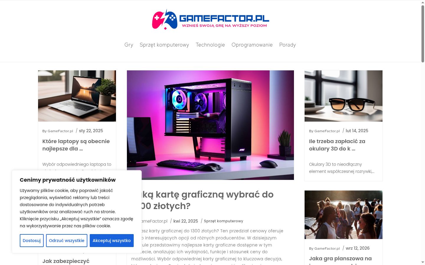Zrzut ekranu banera zgody wyświetlanego przed jakąkolwiek interakcją
