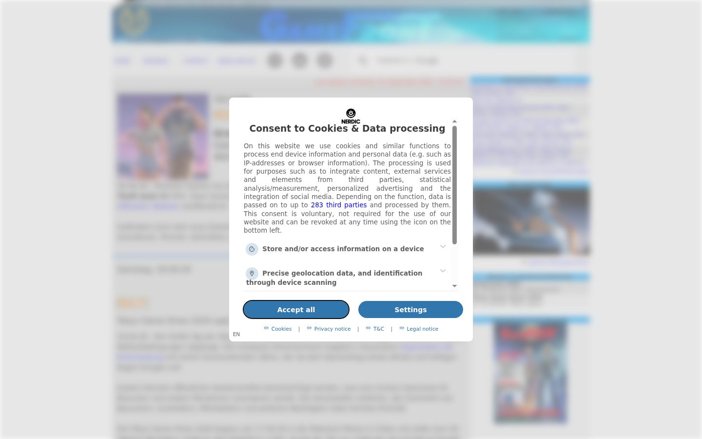 Screenshot des Einwilligungsbanners vor jeglicher Interaktion