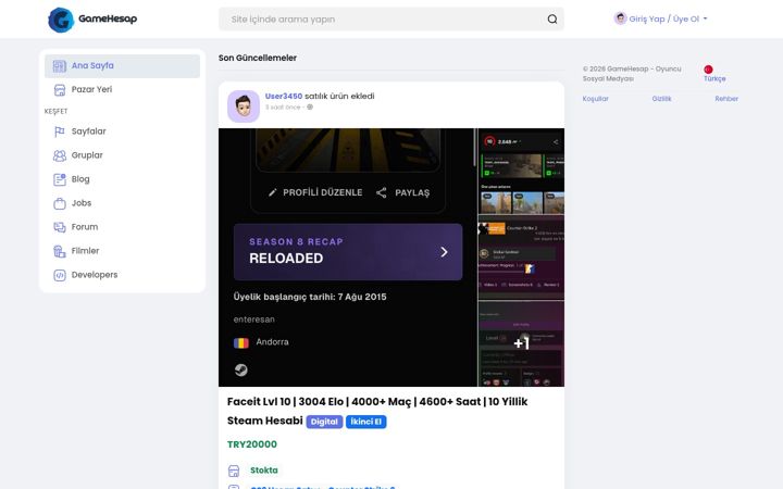 Screenshot of gamehesap.com