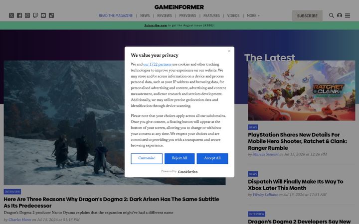 Captură de ecran a gameinformer.com