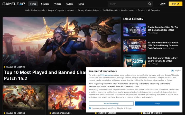 Screenshot of gameleap.com
