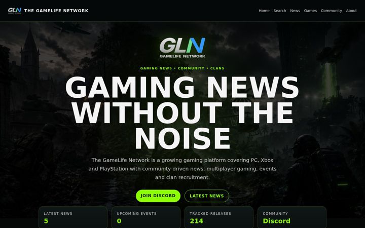 Screenshot of gamelifenetwork.com