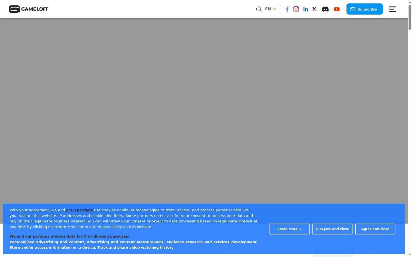 Screenshot of the consent banner shown before any interaction